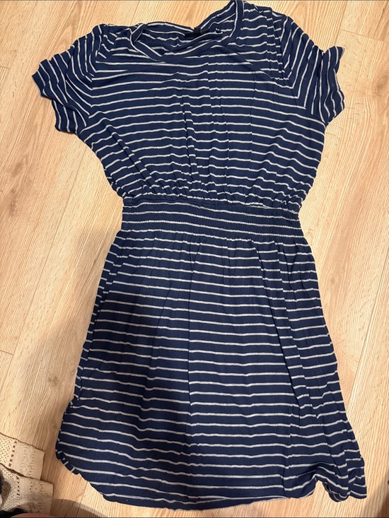 bobeau Dresses & Skirts - bobeau Navy and Grey Striped Casual Waist-Elastic Dress